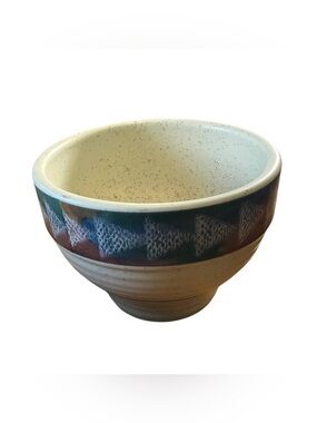Vintage Treasure Craft Horizon Bowl Ribbed Southwestern Blue Terra Cotta Green